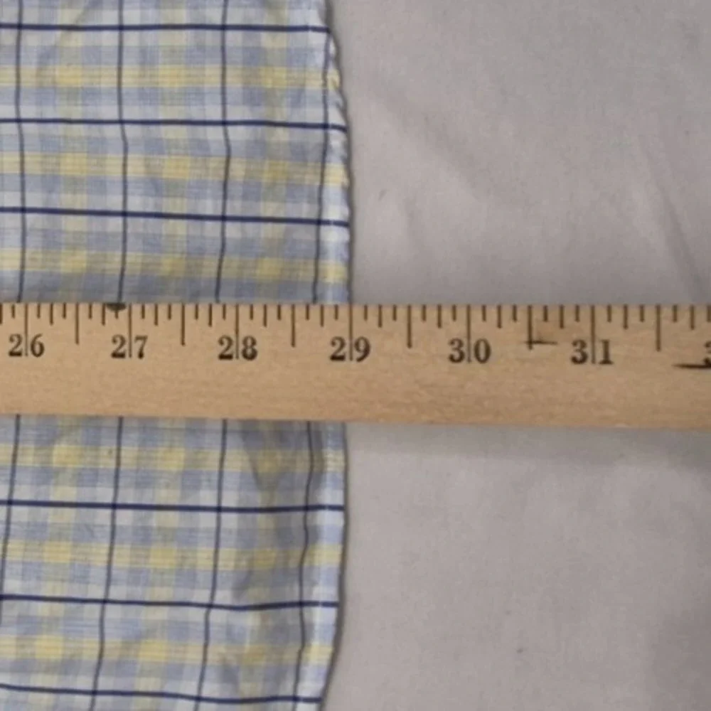 Banana Republic men's blue/yellow plaid‎ LS tailored slim fit shirt M 15-15.5